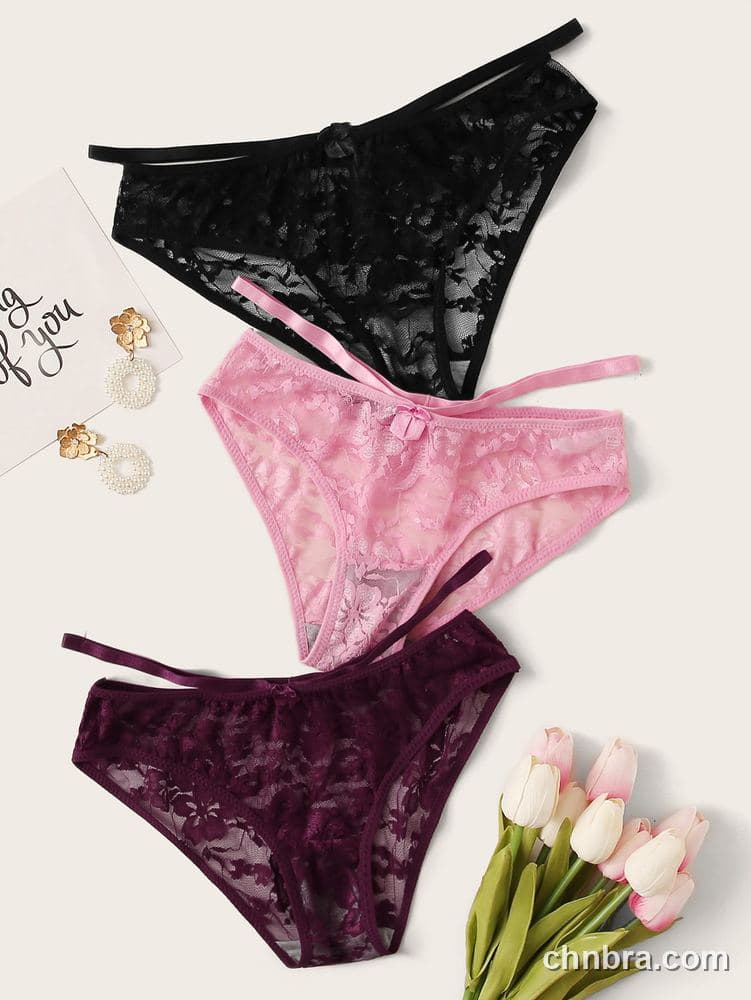 Wholesale Women's Black Sheer Floral Lace Bikini Panties 3-Pack – Direct Factory