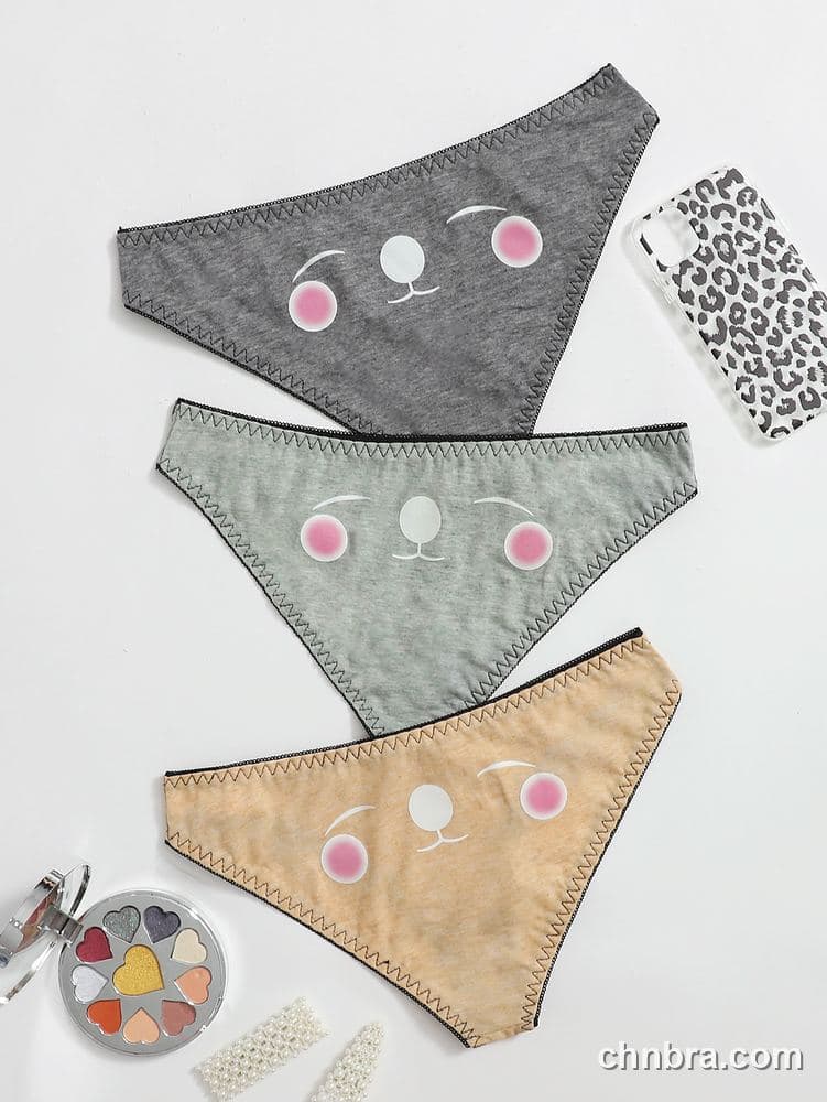 Women's Gray Printed Cotton Bikini Panties 3-Pack – Wholesale Panties Manufacturing Factory