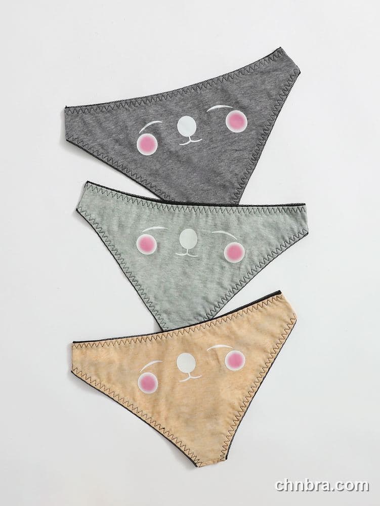 Women's Gray Printed Cotton Bikini Panties 3-Pack – Wholesale Panties Manufacturing Factory 2
