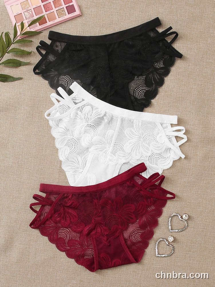Women's Black Floral Lace Bikini Panties 3-Pack – Wholesale Panties Manufacturing Factory
