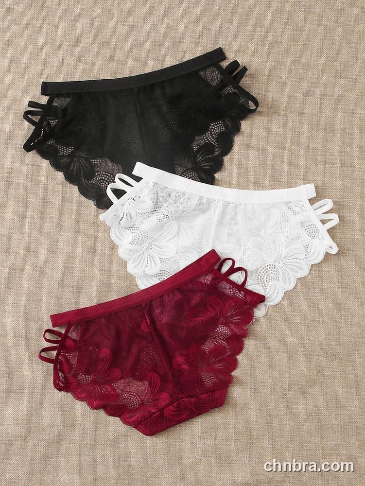 Women's Black Floral Lace Bikini Panties 3-Pack – Wholesale Panties Manufacturing Factory 2