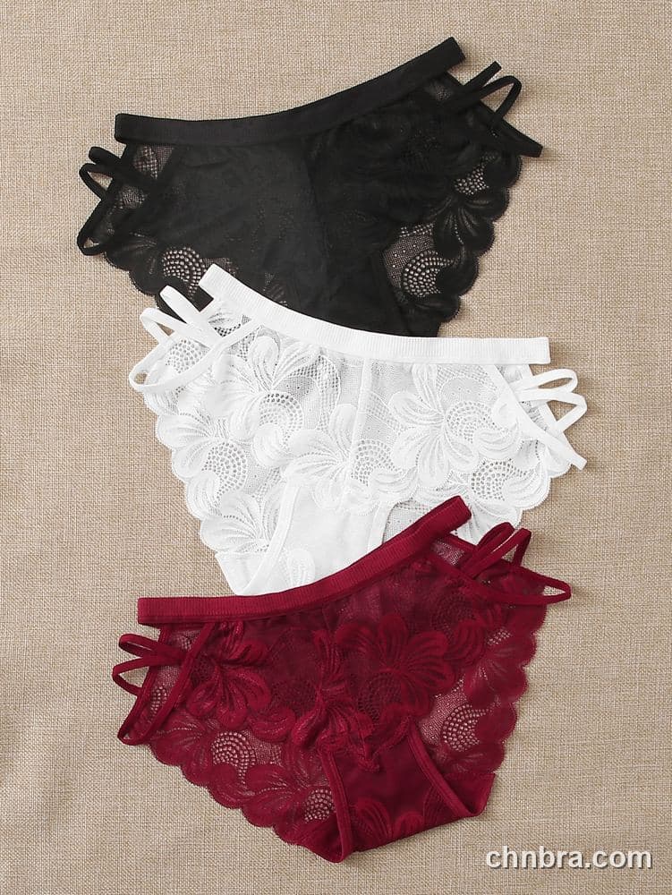 Women's Black Floral Lace Bikini Panties 3-Pack – Wholesale Panties Manufacturing Factory 3