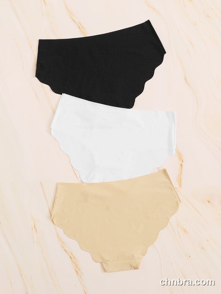 Women's Black Seamless Scallop-Edge Briefs 3-Pack – Wholesale Panties Manufacturing Factory 2