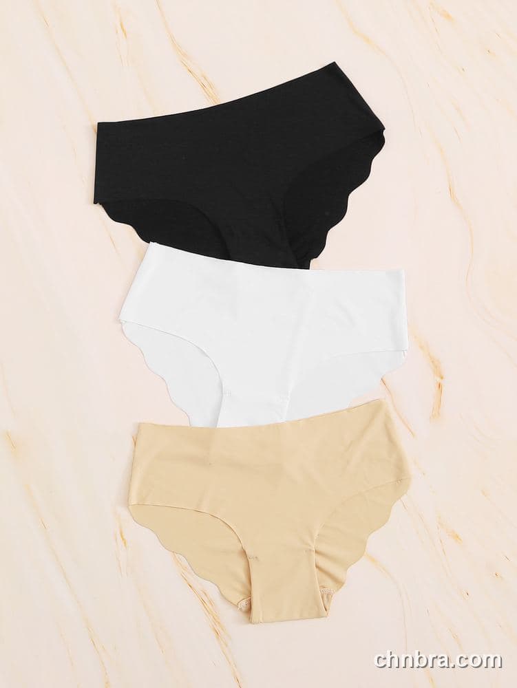 Women's Black Seamless Scallop-Edge Briefs 3-Pack – Wholesale Panties Manufacturing Factory 3