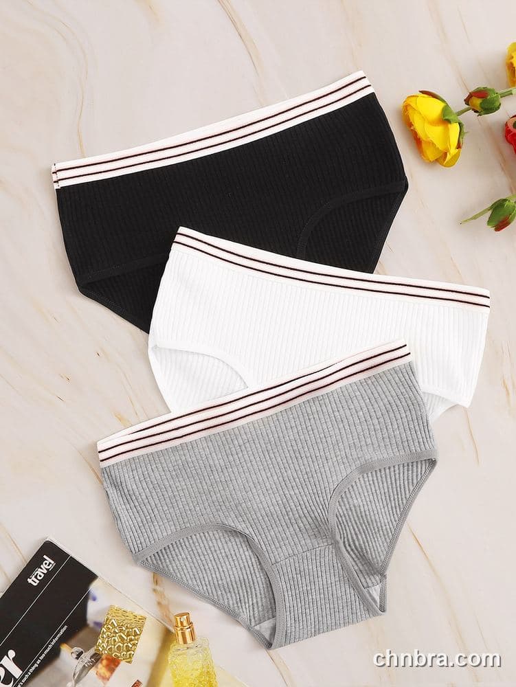 Women's Black Ribbed Cotton Briefs 3-Pack – OEM / ODM Underwear Manufacturer