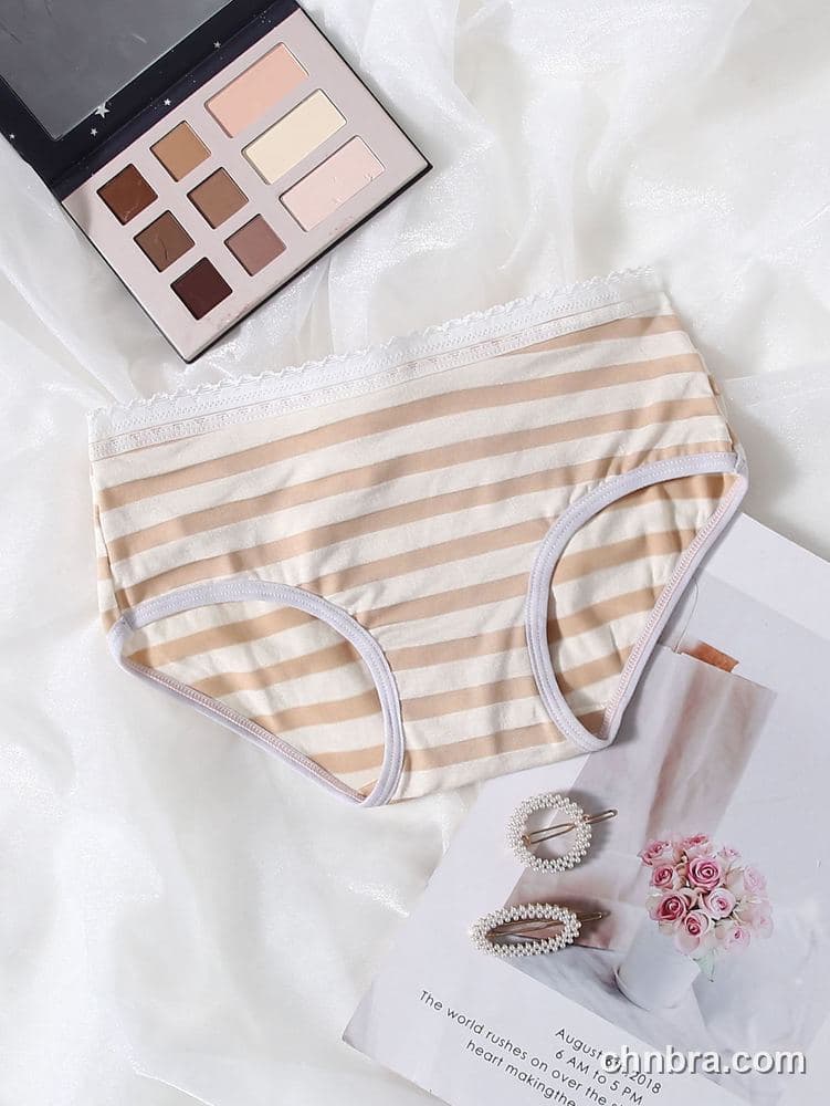 Women's Beige Striped Cotton Briefs – OEM / ODM Underwear Manufacturer