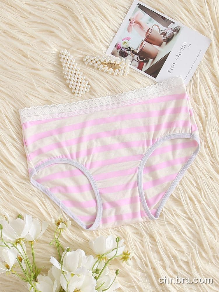 Women's Beige Striped Cotton Briefs – OEM / ODM Underwear Manufacturer 11