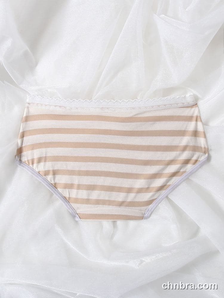 Women's Beige Striped Cotton Briefs – OEM / ODM Underwear Manufacturer 2