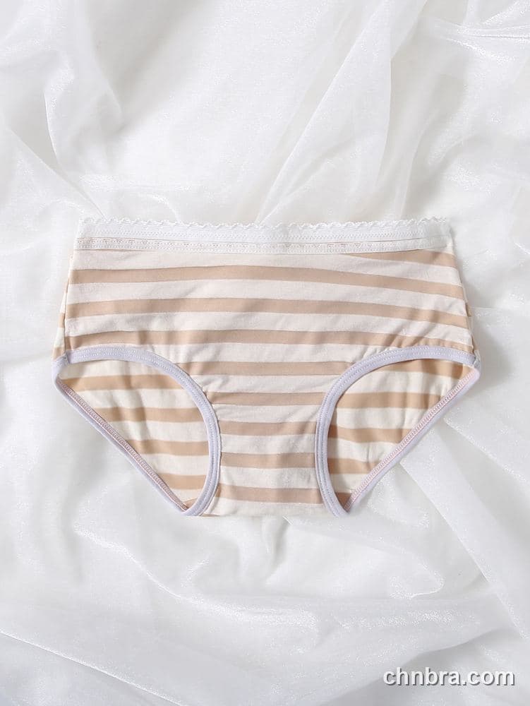 Women's Beige Striped Cotton Briefs – OEM / ODM Underwear Manufacturer 3