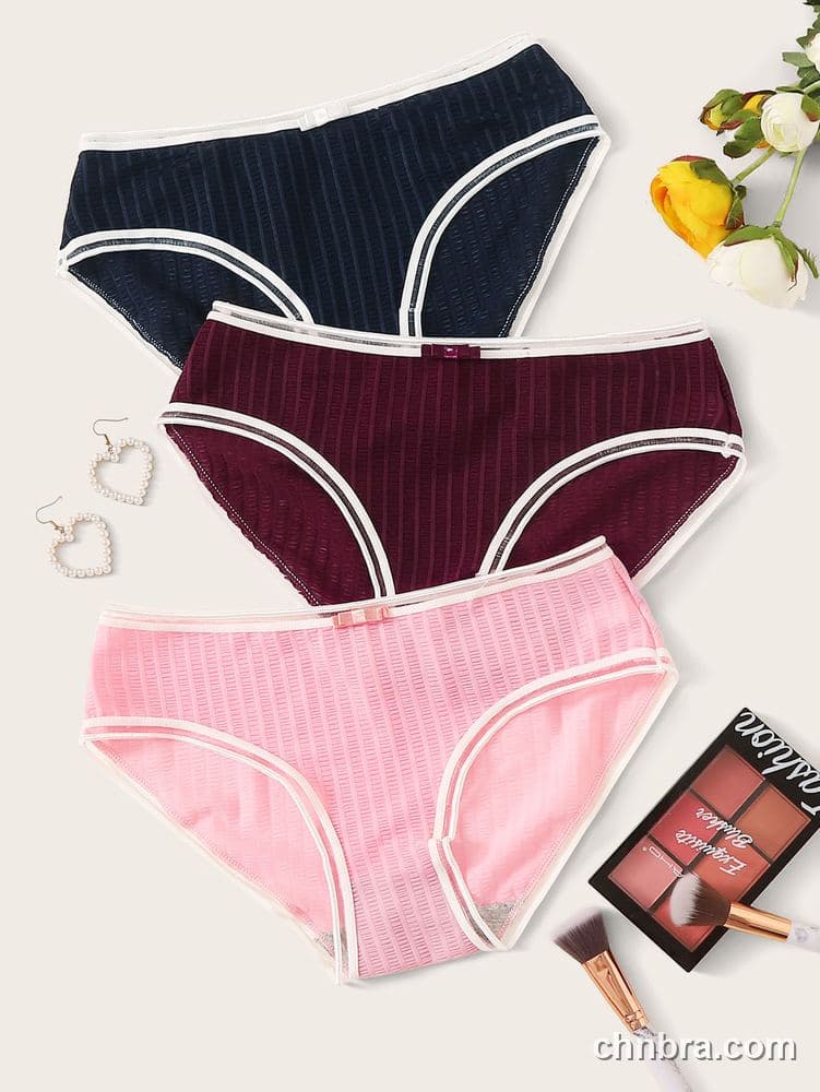Navy Striped-Texture Hipster Panties 3-Pack – Bulk Wholesale, Lingerie Supplier