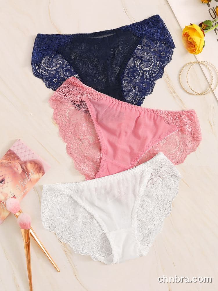 Custom Navy Floral Lace Hipster Panties 3-Pack – Wholesale Direct from Factory