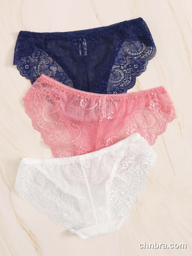 Custom Navy Floral Lace Hipster Panties 3-Pack – Wholesale Direct from Factory 2
