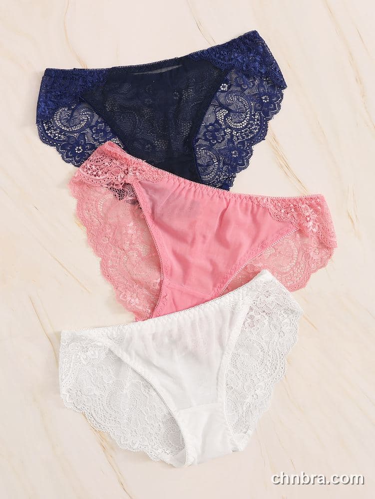 Custom Navy Floral Lace Hipster Panties 3-Pack – Wholesale Direct from Factory 3
