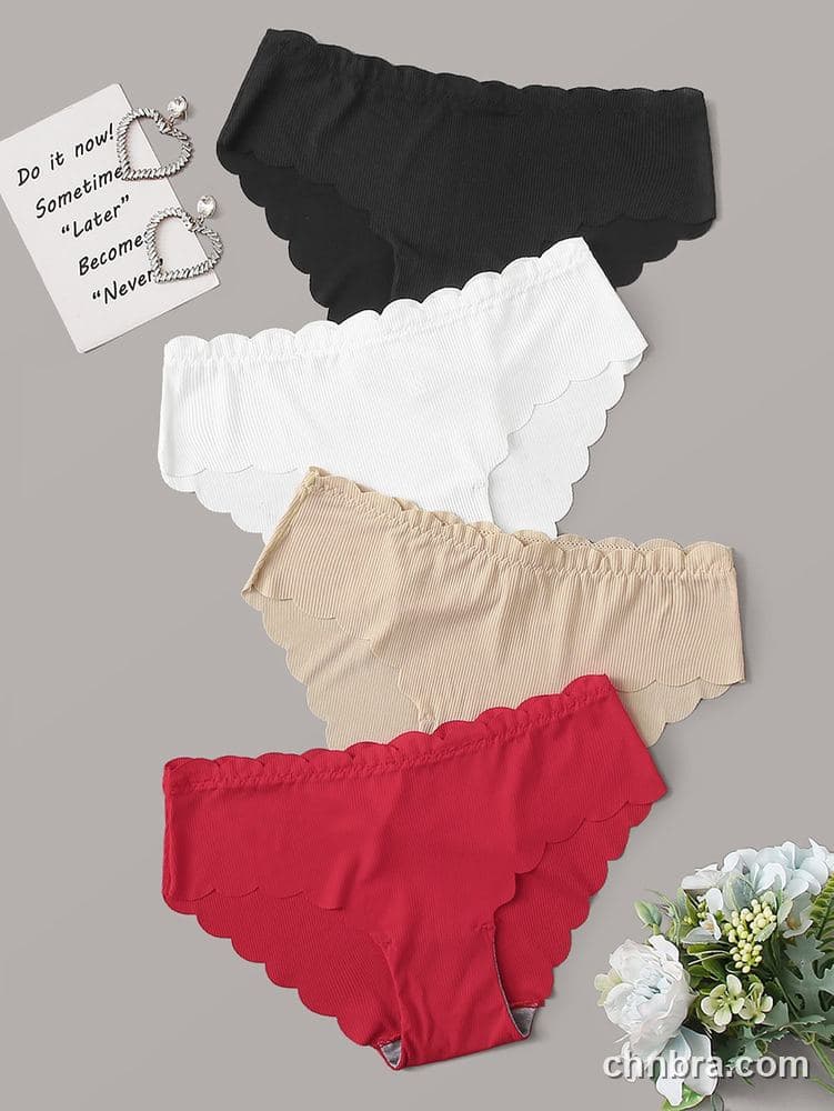 Black Ribbed Scallop-Edge Hipster Panties 4-Pack – Factory Wholesale, Everyday Wear