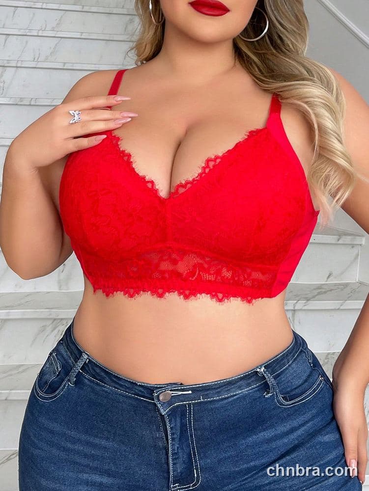 DesireSculpt Plus Size Red Eyelash Lace Bralette – Factory Wholesale