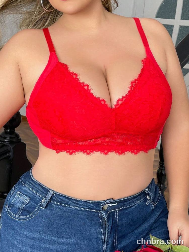 DesireSculpt Plus Size Red Eyelash Lace Bralette – Factory Wholesale 3