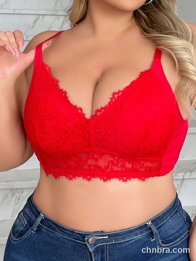 DesireSculpt Plus Size Red Eyelash Lace Bralette – Factory Wholesale 4