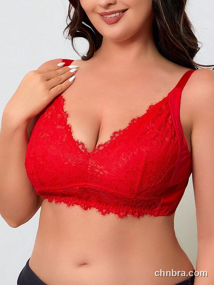 DesireSculpt Plus Size Red Eyelash Lace Bralette – Factory Wholesale 7