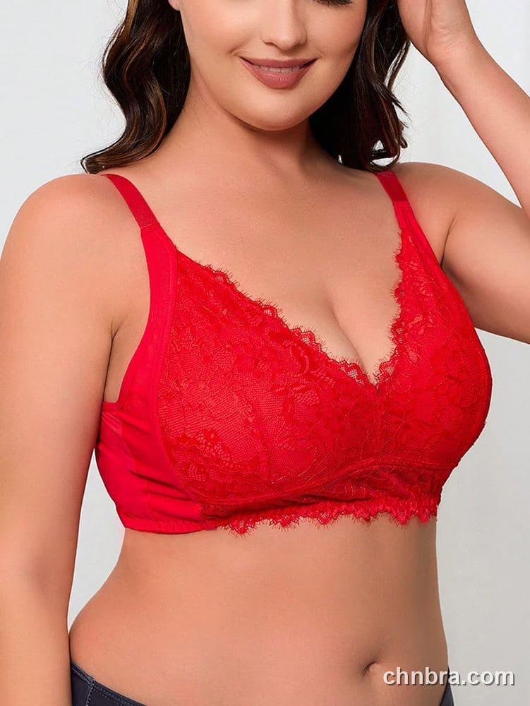 DesireSculpt Plus Size Red Eyelash Lace Bralette – Factory Wholesale 9