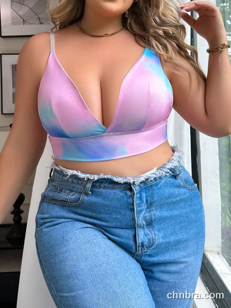 Plus Size Pink Tie-Dye Print Triangle Bralette – Wholesale Lingerie Manufacturing Factory 3