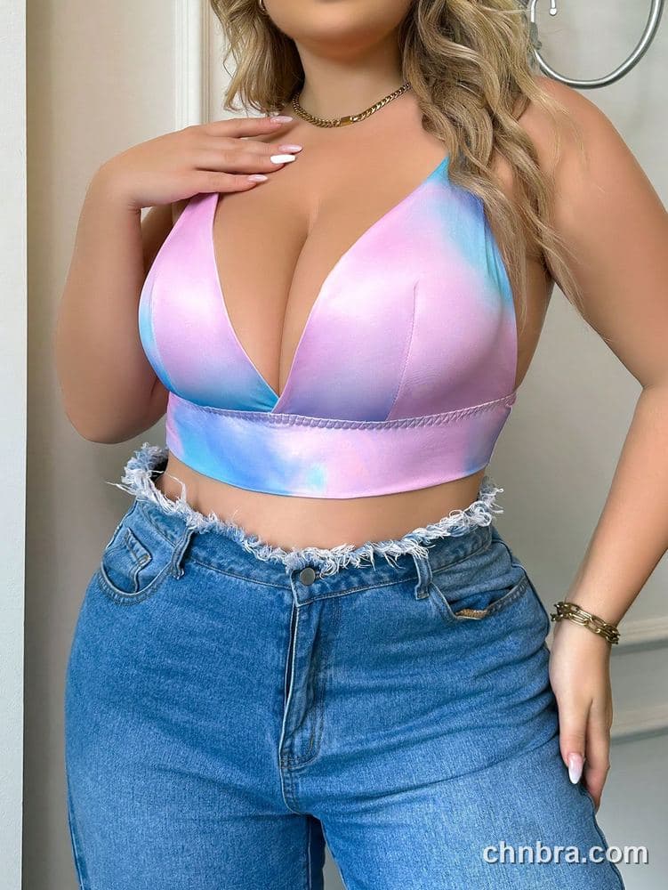 Plus Size Pink Tie-Dye Print Triangle Bralette – Wholesale Lingerie Manufacturing Factory 4