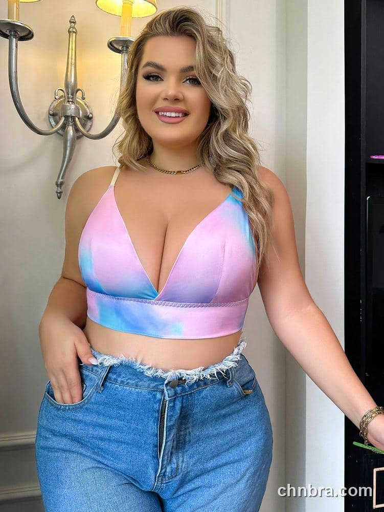 Plus Size Pink Tie-Dye Print Triangle Bralette – Wholesale Lingerie Manufacturing Factory 5