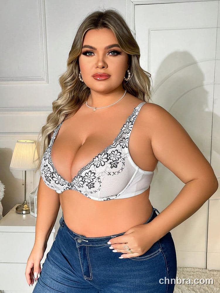 Plus Size White Floral Print Plunge Push-Up Bra – Bulk Wholesale, Lingerie Supplier 5