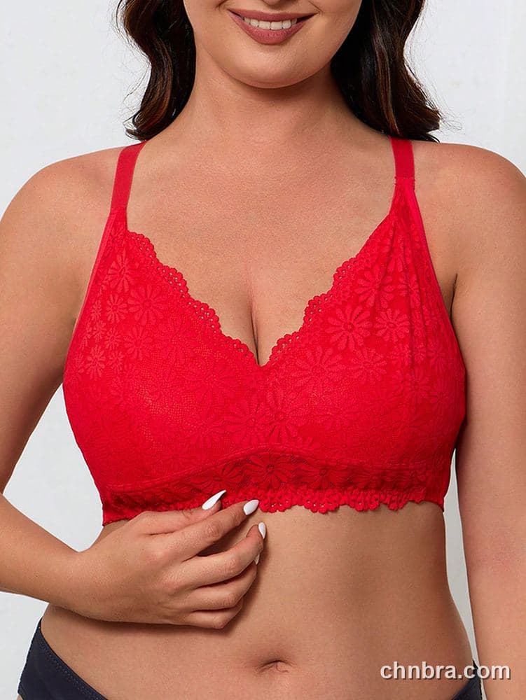 Wholesale Plus Size Red Floral Lace Wireless Bralette – Direct Factory