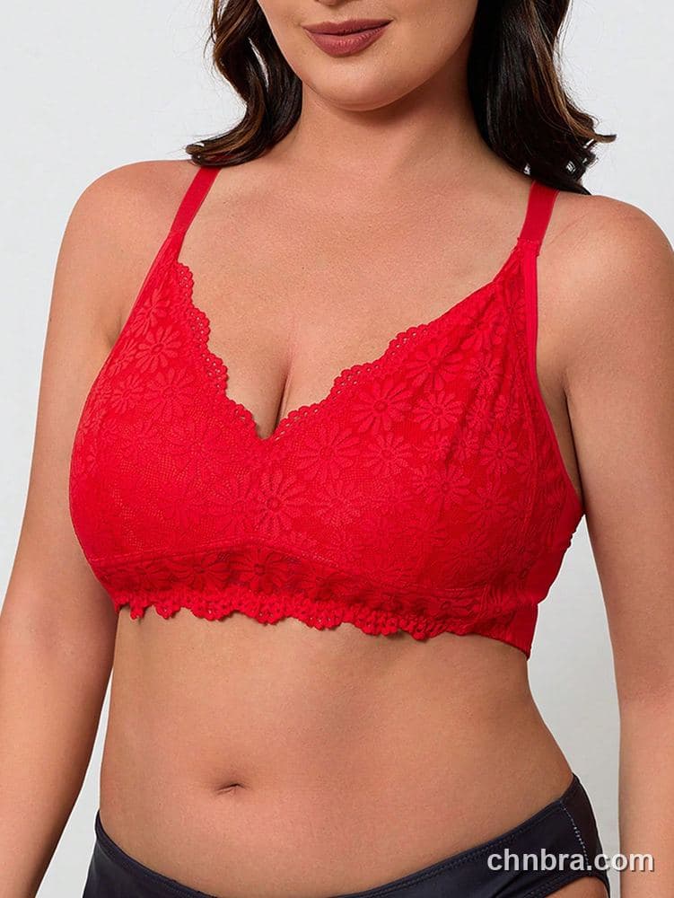Wholesale Plus Size Red Floral Lace Wireless Bralette – Direct Factory 4