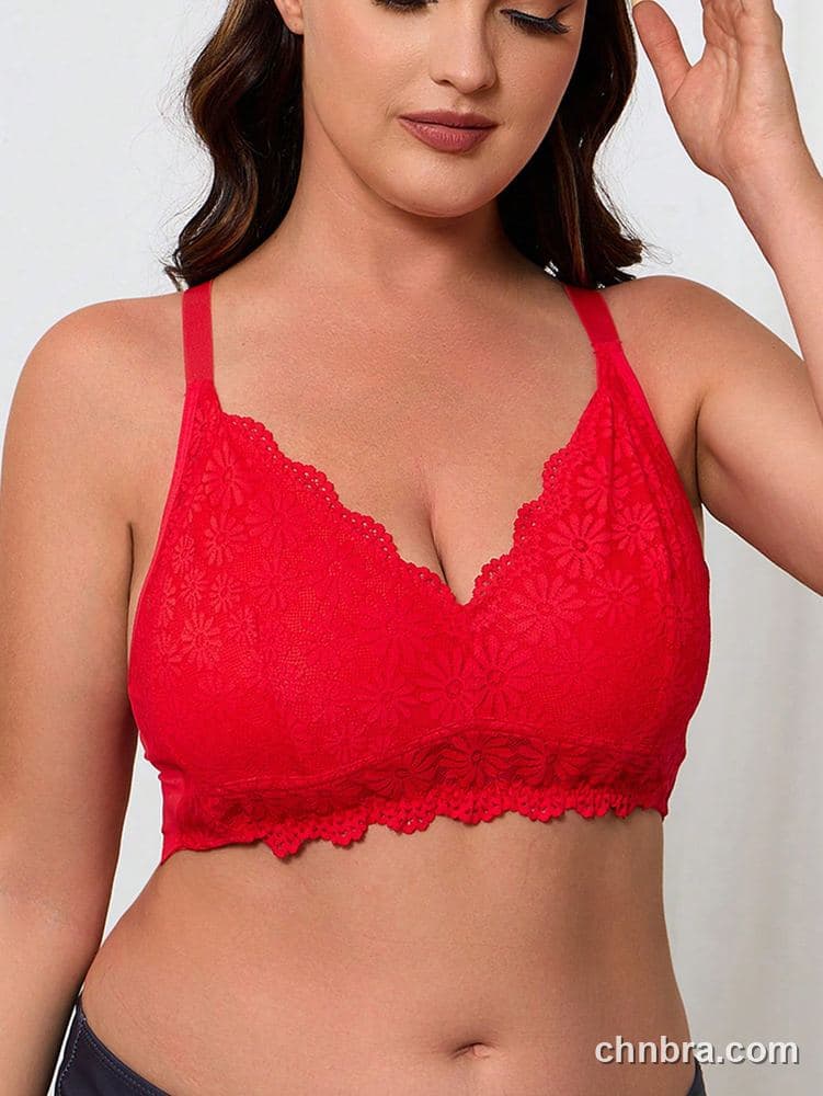 Wholesale Plus Size Red Floral Lace Wireless Bralette – Direct Factory 5