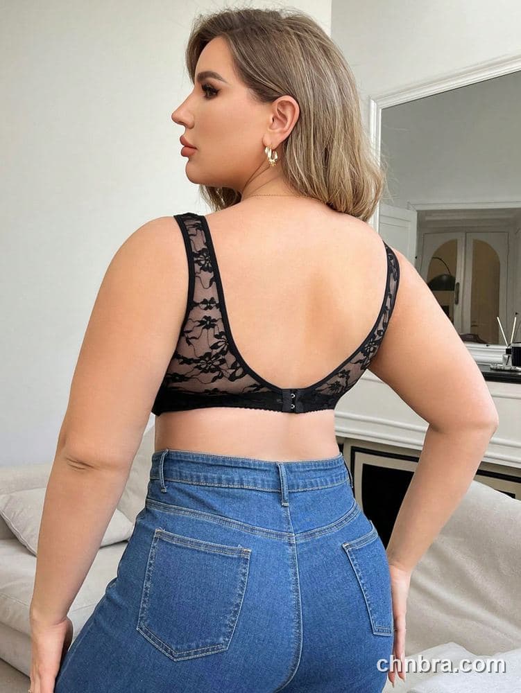Plus Size Black Lace Yoke Scoop-Neck Tank Bra – OEM / ODM Lingerie Manufacturer 2