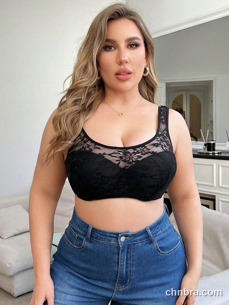 Plus Size Black Lace Yoke Scoop-Neck Tank Bra – OEM / ODM Lingerie Manufacturer 5