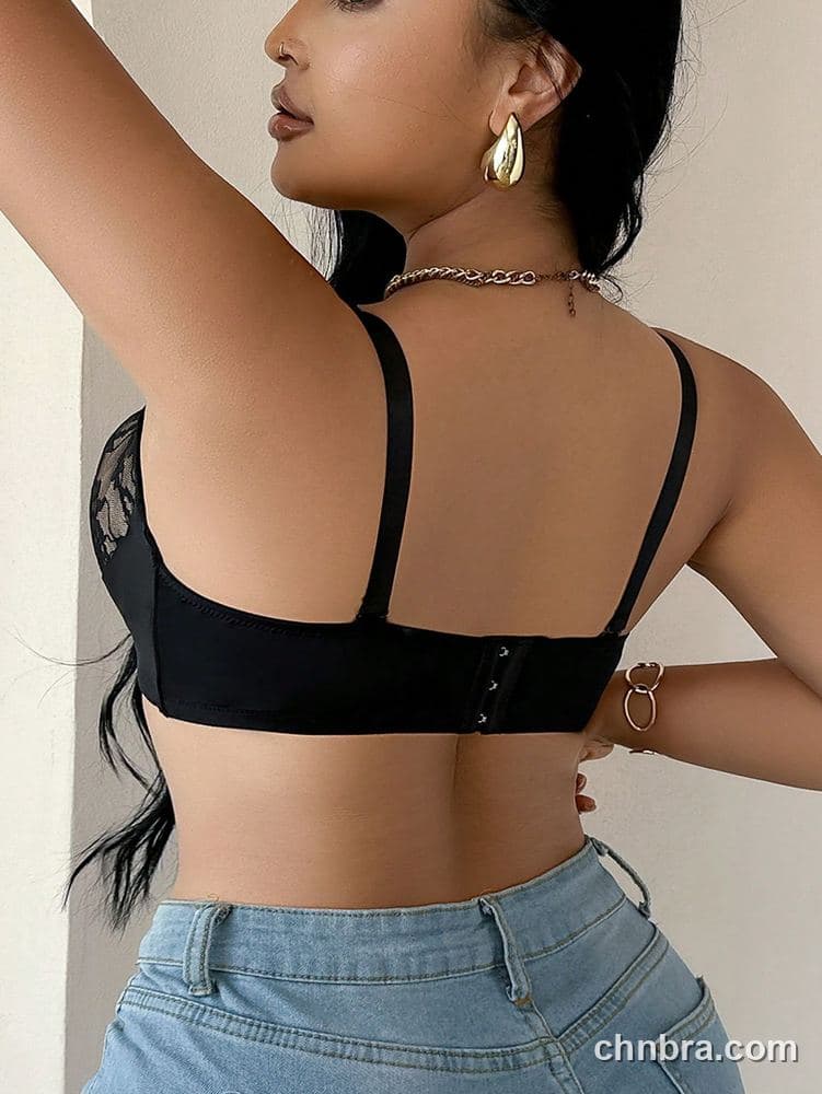 Plus Size Black Floral Lace Overlay Balconette Bra – Wholesale Lingerie Manufacturing Factory 2