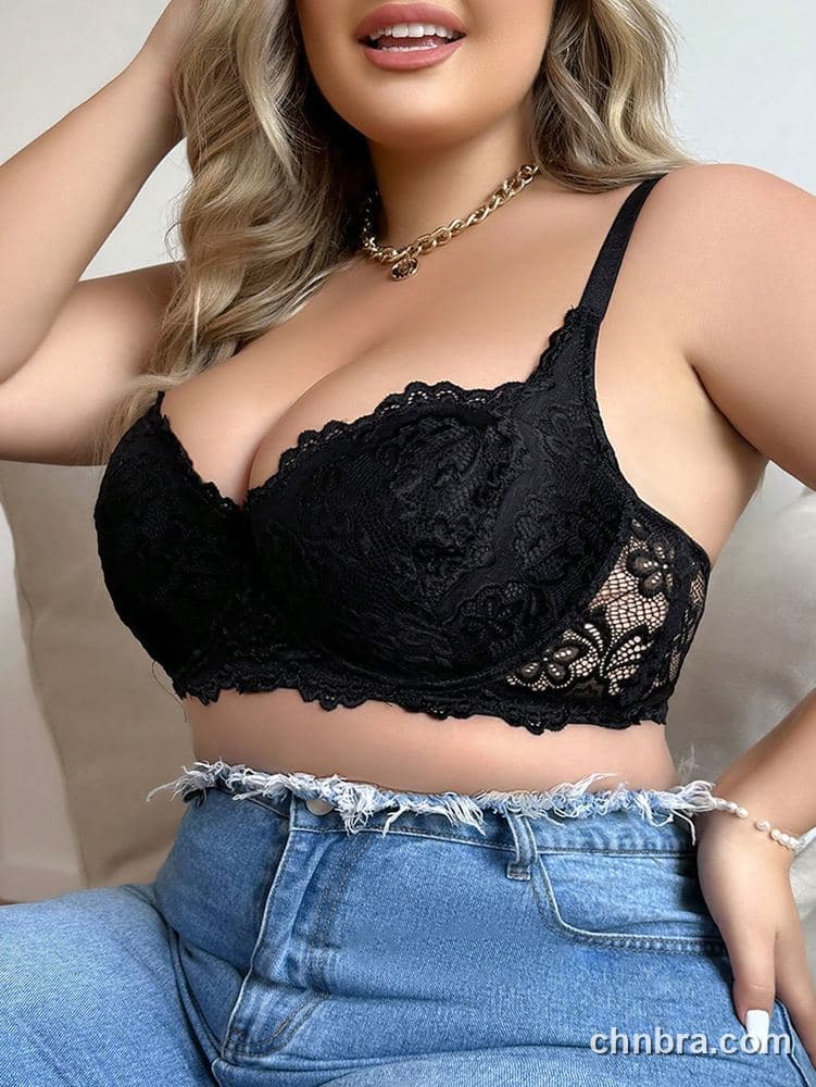 Plus Size Black Floral Lace Balconette Bra – OEM / ODM Lingerie Manufacturer 3