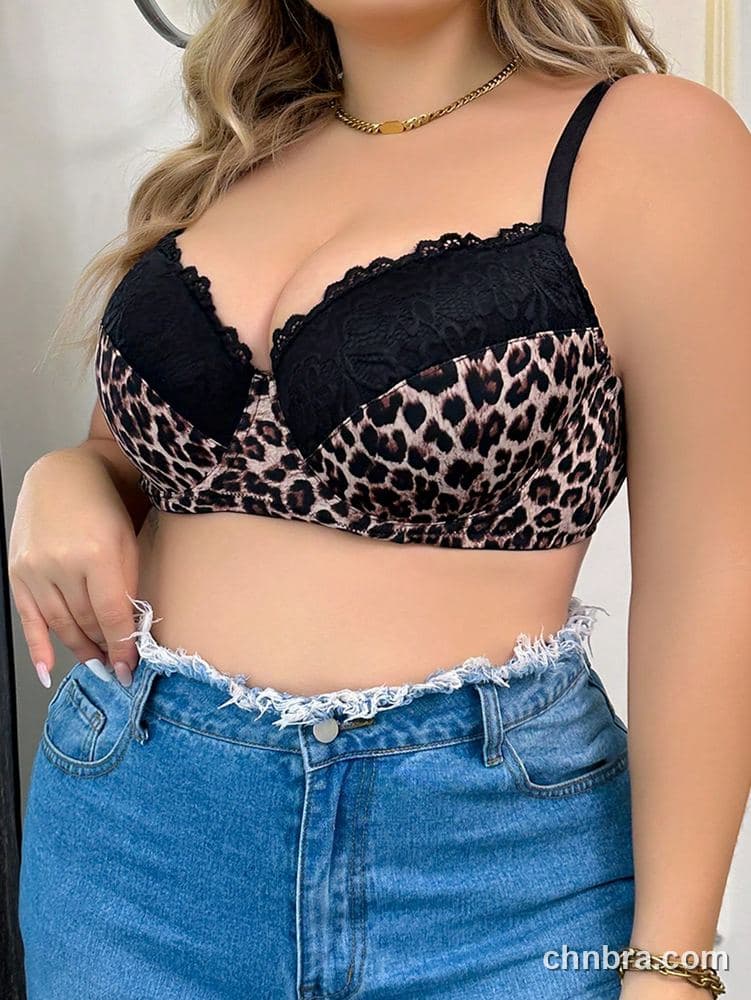 Custom Plus Size Leopard Cups with Lace Trim Bra – Wholesale Direct from Factory
