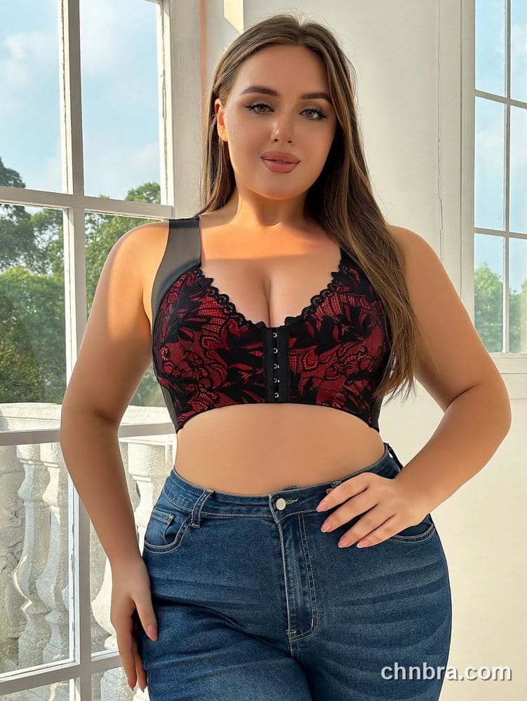 Plus Size Red Front-Closure Lace Overlay Bra – Bulk Wholesale, Lingerie Supplier 4