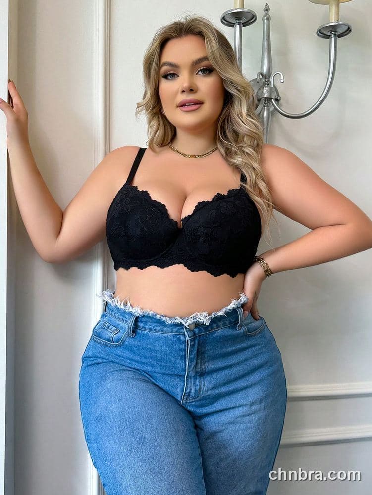 Wholesale Plus Size Black Floral Lace Push-Up Bra – Direct Factory 3