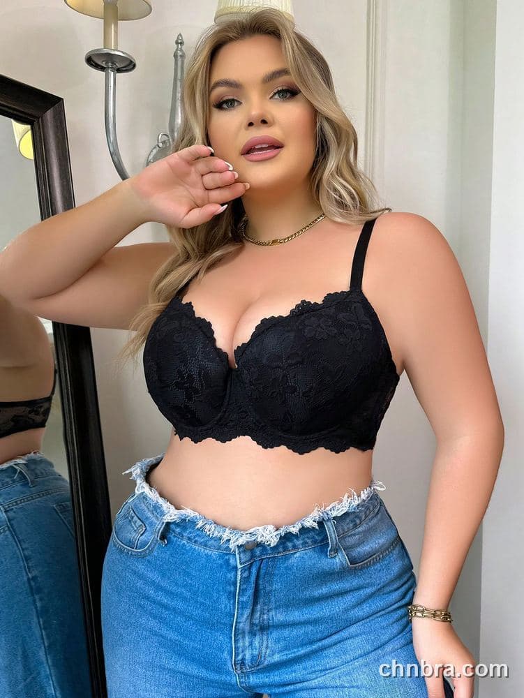 Wholesale Plus Size Black Floral Lace Push-Up Bra – Direct Factory 4