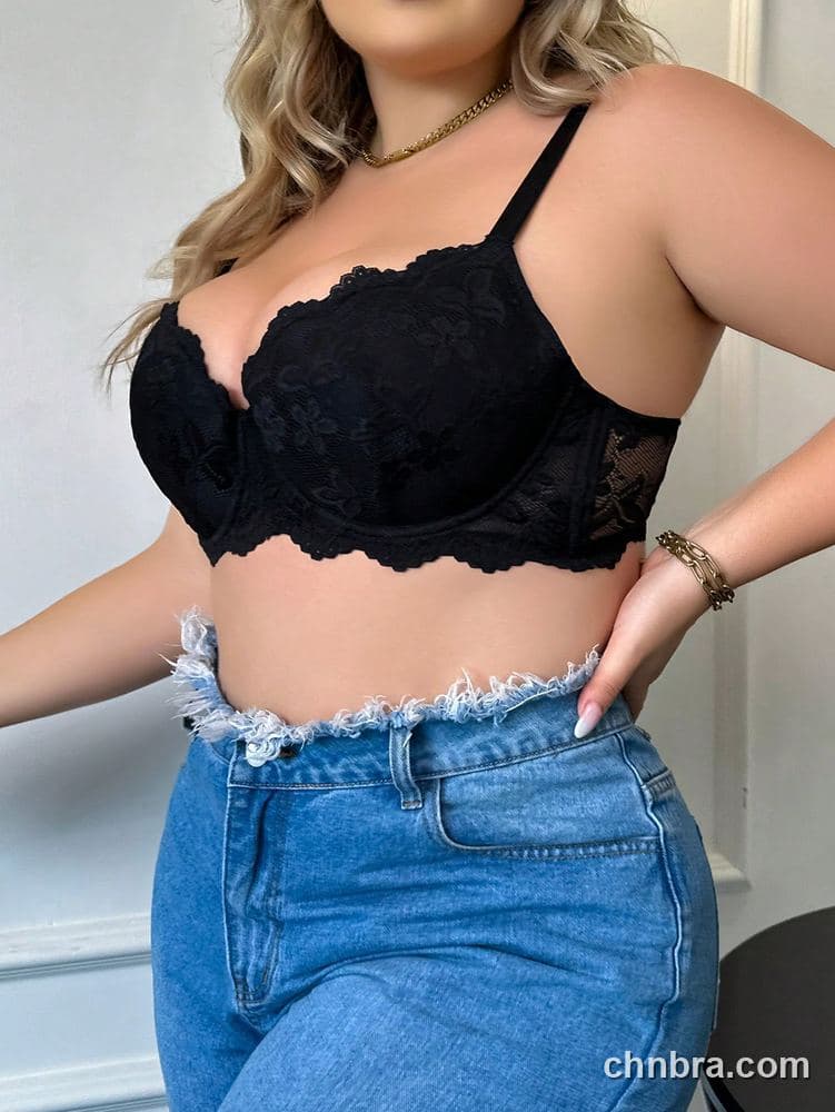 Wholesale Plus Size Black Floral Lace Push-Up Bra – Direct Factory 5