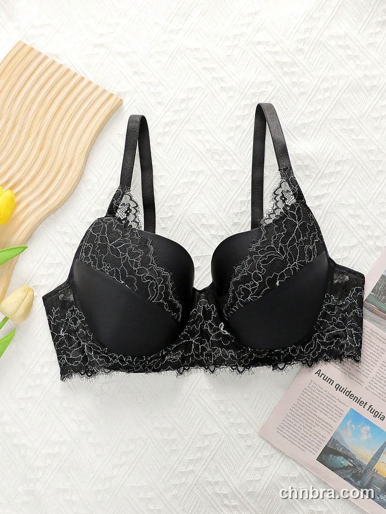 Plus Size Black Eyelash Lace Push-Up Bra – Wholesale Lingerie Manufacturing Factory