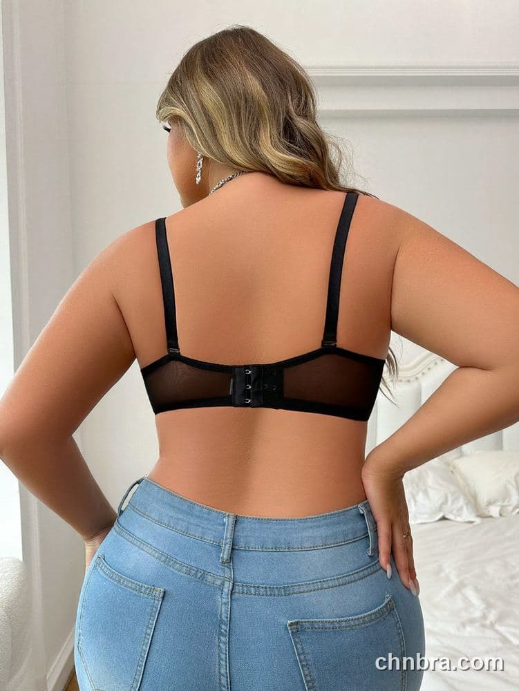 DesireSculpt Plus Size Black Lace Demi Balconette Bra – Factory Wholesale 2