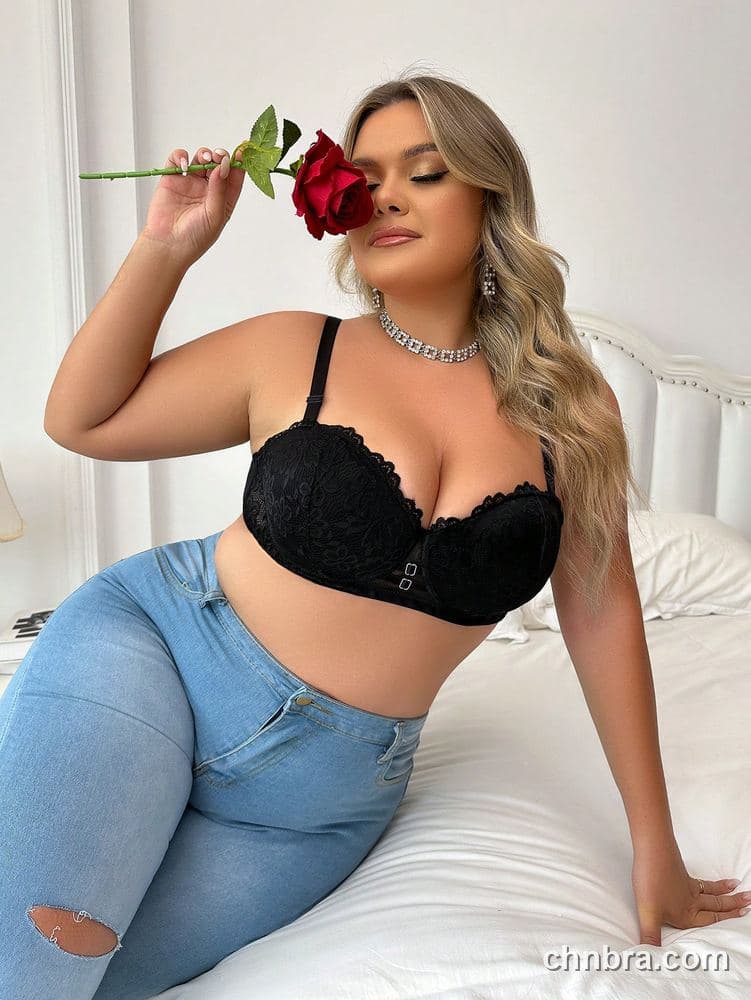 DesireSculpt Plus Size Black Lace Demi Balconette Bra – Factory Wholesale 4