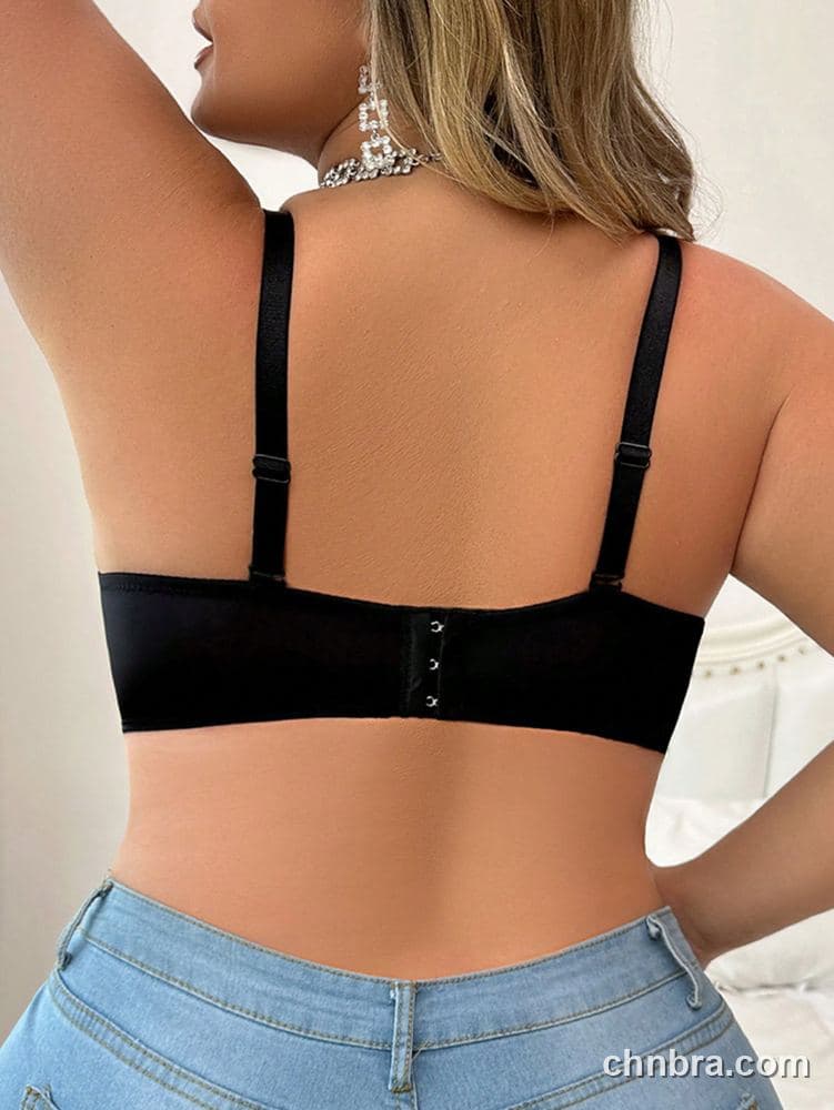 Plus Size Black Eyelash Lace Push-Up Longline Bra – Wholesale Lingerie Manufacturing Factory 2