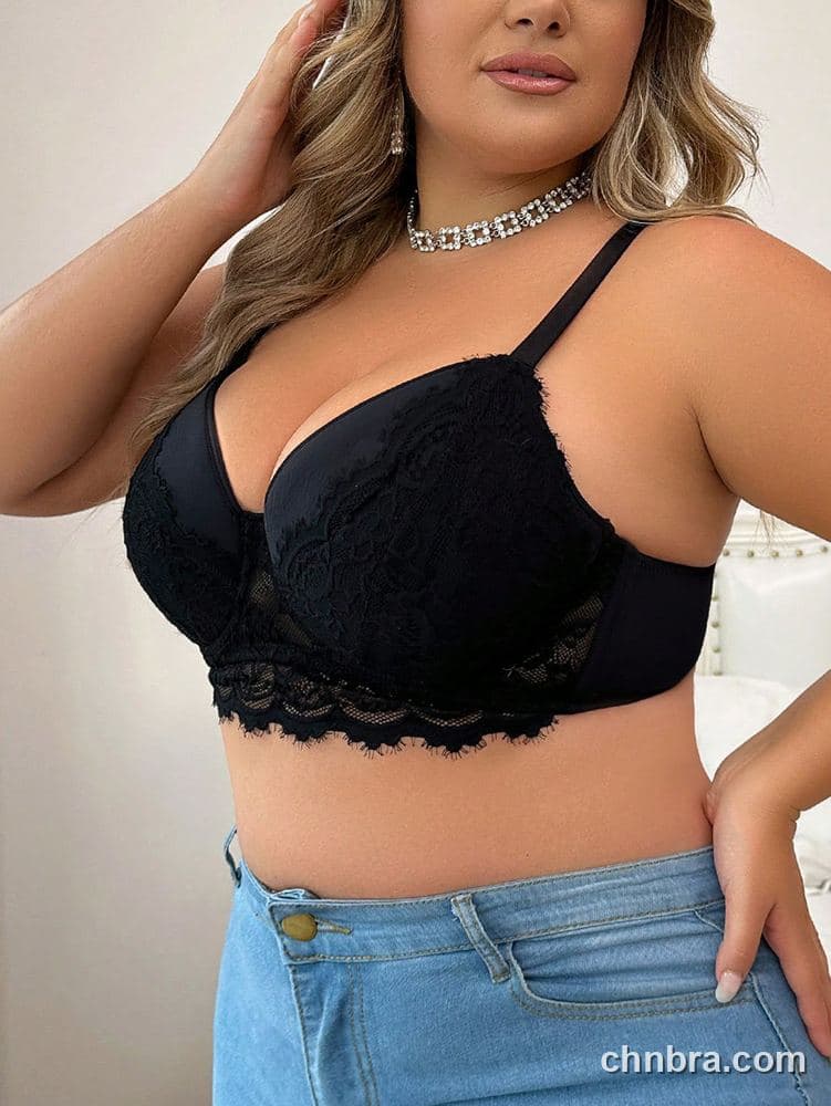 Plus Size Black Eyelash Lace Push-Up Longline Bra – Wholesale Lingerie Manufacturing Factory 5