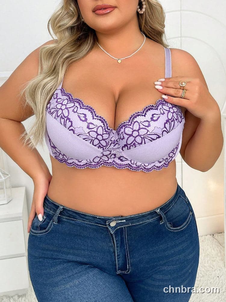 Custom Plus Size Lilac Floral Lace Underwire Push-Up Bra – Wholesale Direct from Factory