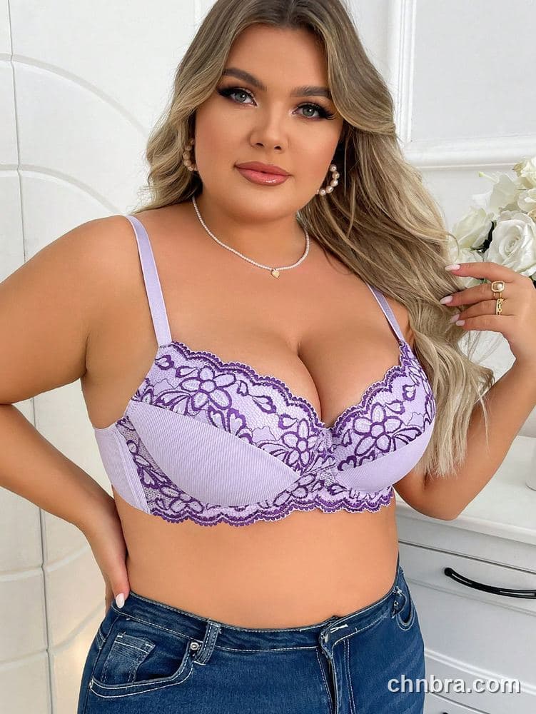 Custom Plus Size Lilac Floral Lace Underwire Push-Up Bra – Wholesale Direct from Factory 4