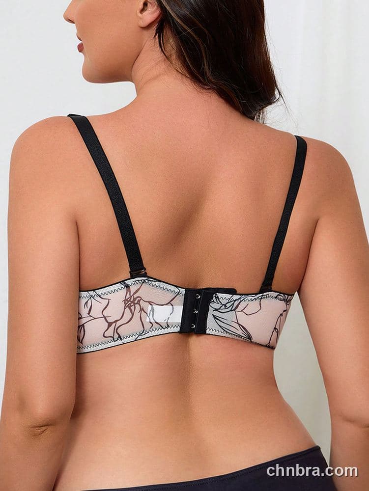 Plus Size White Sketch-Floral Print Balconette Bra – Bulk Wholesale, Lingerie Supplier 2