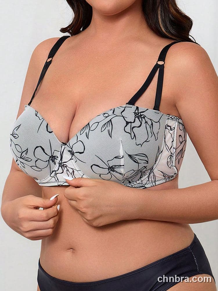 Plus Size White Sketch-Floral Print Balconette Bra – Bulk Wholesale, Lingerie Supplier 5