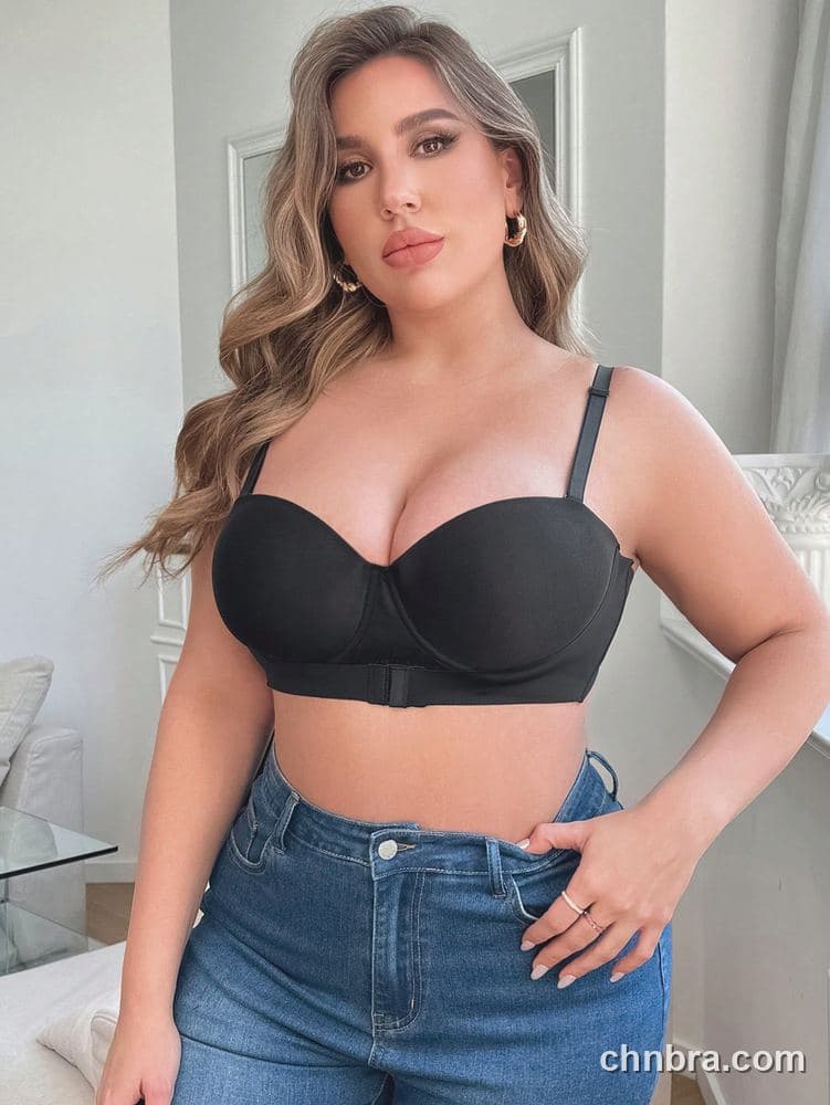 Plus Size Black Front-Closure Smooth Molded Push-Up Bra – OEM / ODM Lingerie Manufacturer 4