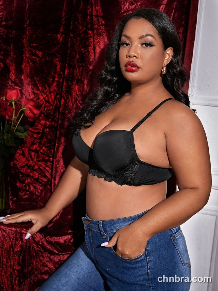 Custom Plus Size Black Satin Push-Up Demi Bra – Wholesale Direct from Factory 3